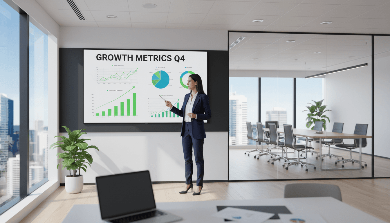 Business consultant reviewing growth charts in a modern office